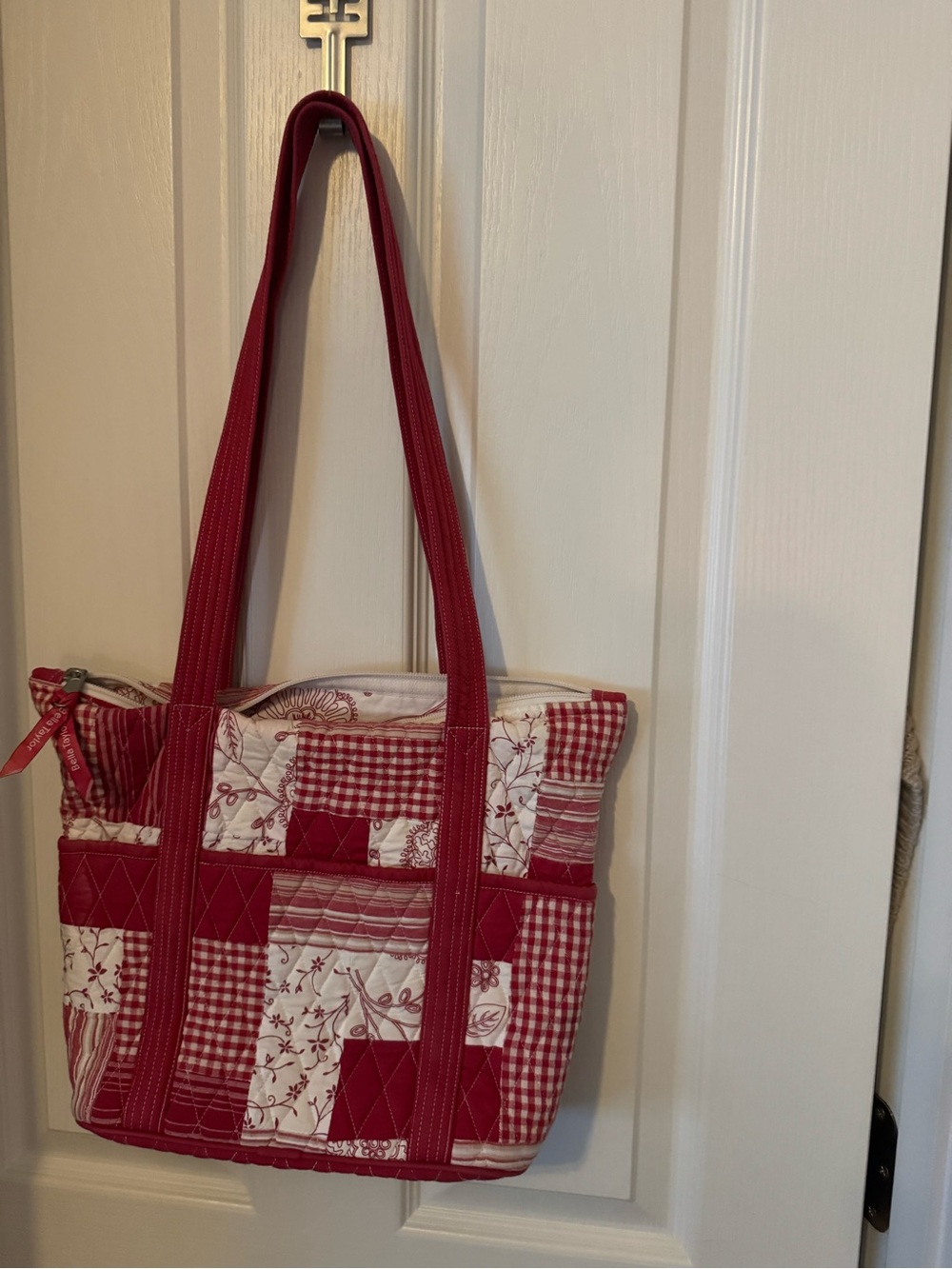 Quilted Patchwork Tote Bag in Red and Cream